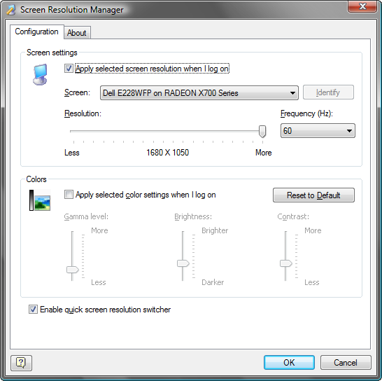 Screen Resolution Manager user interface screenshot